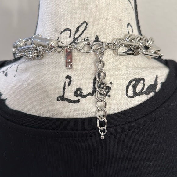 INC International Pavé Link Silver Layered Lariat Necklace - Picture 3 of 7